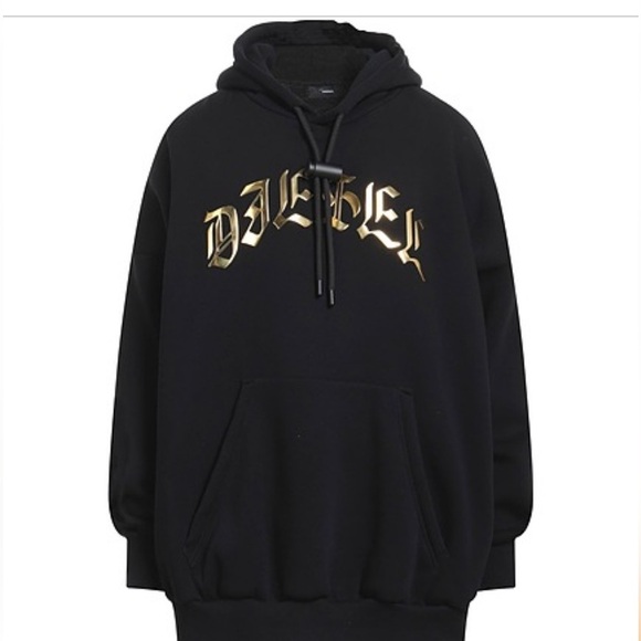 DIESEL Hooded D-OXI-A1 Sweater Dress Size Small Black With Bold Gold Logo NWT! - Picture 4 of 14